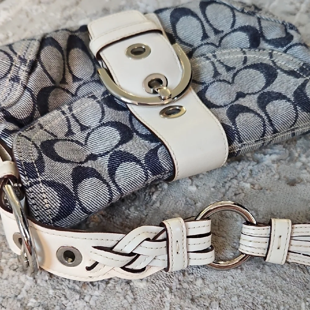 Coach Blue and White Monogram Shoulder Bag - Picture 7 of 7